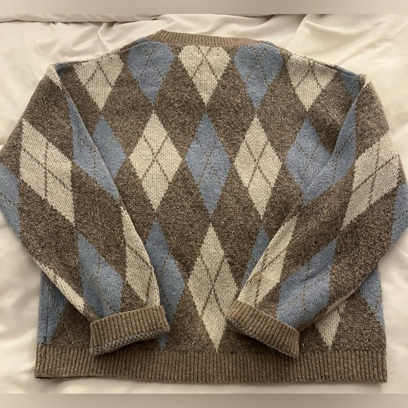 J.Crew Argyle Sweater Grey, Blue, Ivory with subtle sparkle trim - Picture 2 of 2